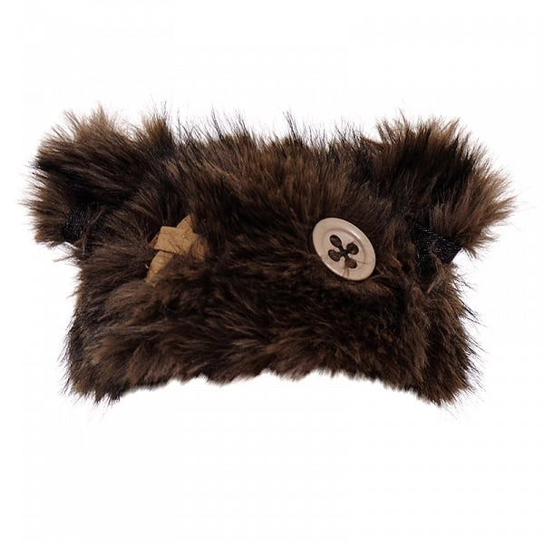 [$110.00]Gray/Brown Button Teddy Bear Ears Plush Hat