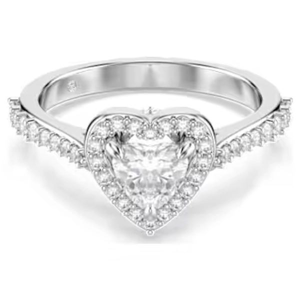 Bague avec motif Una Angelic, Tailles variées, Cœur, Blanche, Métal rhodié