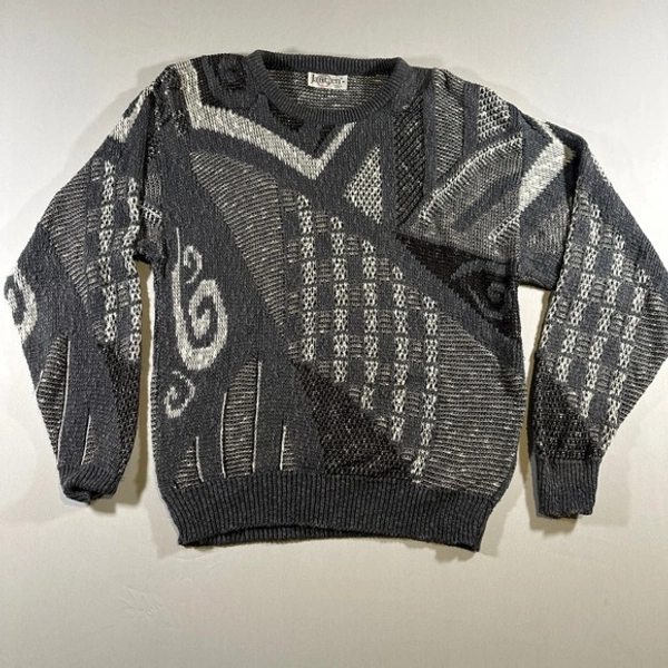 Vintage Jantzen Sweater Mens Medium Gray Abstract Made in‎ USA 80's Jazz Dad Geo
