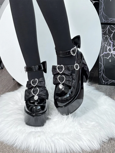 Jirai Kei Chunky Heel Platform Shoes, Glittering Rhinestone + shipping 