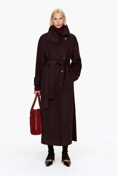 Wool-Blend Funnel-Neck Coat – Burgundy – Women – ARKET NO