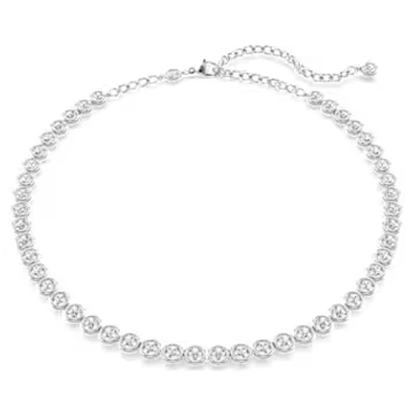 Imber Tennis necklace, Round cut, White, Rhodium plated