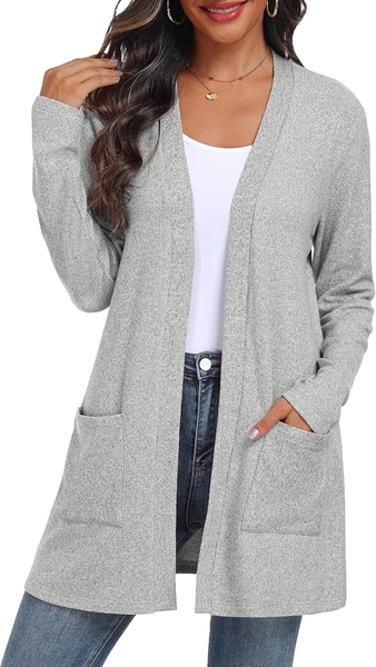 JWD Women's Cardigan Open Front Lightweight Cardigan Long Sleeve Cardigans with Pockets Light Gray L - Walmart.com