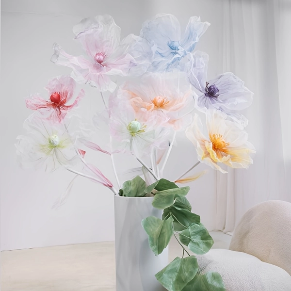 Multi-color 1 Set Of 3 Giant Poppy Flowers, Artificial Flowers, Fake Flowers, Screen Flowers, Home Decoration Flowers, Shopping Mall Window Decoration, Birthday Party, Wedding Scene Decoration Styles, Giant Flowers Including Base Branches