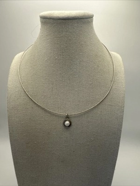 Liquid Sterling Silver 15" Necklace Pearl Pendant 925 Choker Italy Modernist Vtg | eBay