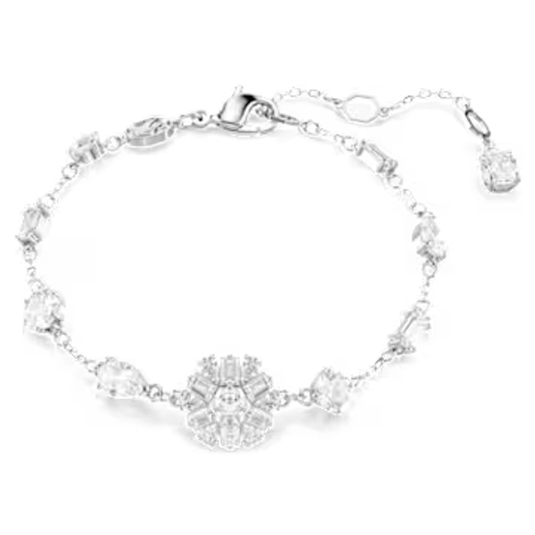 Idyllia bracelet, Mixed cuts, Snowflake, White, Rhodium plated