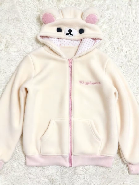 Jaqueta de Urso com Capuz Forrada de Lã, Cardigã Casual Fofo para Meninas, Estilo Y2K Vintage, Manga Longa com Zíper, Agasalh... - AliExpress 