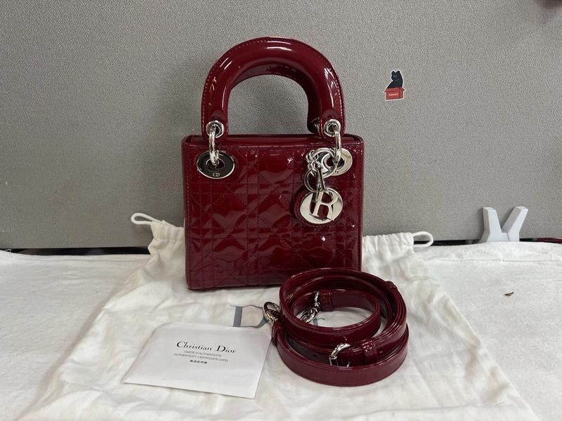 Authentic Dior Mini Lady Dior Handbag – Red Patent Leather