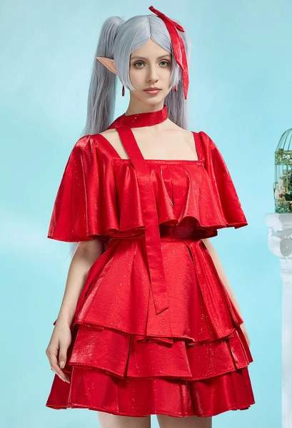 Frieren: Beyond Journey's End Frieren Cosplay Costume Dress with Ears and Earrings