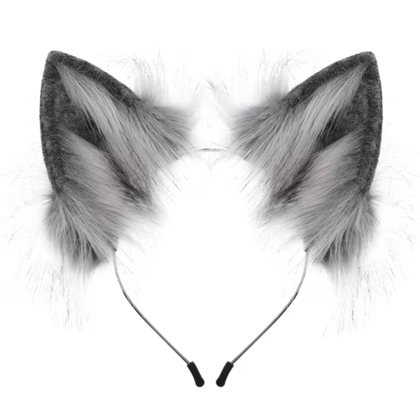 TUWAFE Handmade Wolf Ears Headband Dark Gray for Festivals Parties