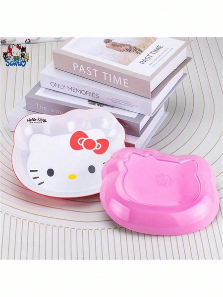Sanrio (Licensed) Sanrio Hello Kitty Pink Cute Tableware Set, Featuring Cute Cartoon KITTY Melamine Plates, Dishes, And Fruit Plates, Accompanied By A Matching Polka-Dot Tablecloth And Cartoon Bowls And Plates. This Set Combines High Aesthetic Appeal With A Shockproof Design