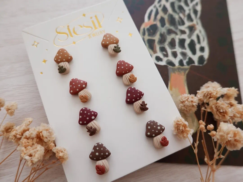 Autumn Mini Mushroom Stud Earrings | Dark Cottagecore