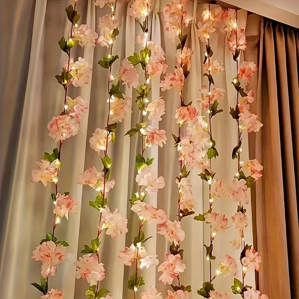 39.37inch 10-LED Artificial Cherry Blossom Vine Light, Wedding Scene Indoor Rattan Chair Decoration and Wall/Door Hanging Fake Flower Light, String Lights, Fairy Lights, Suitable for Home Decor, Birthday Parties, Weddings, Bedrooms, Walls