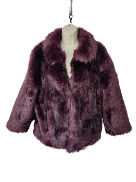 Y2K MISS SIXTY PURPLE FAUX FUR COAT size XL UK 14 LONG PILE SHAGGY WOMENS JACKET