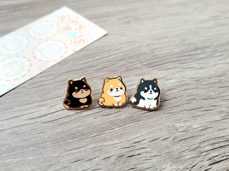 Shiba Inu & Husky 0.65" | Tiny Pals Mini Enamel Pins | Cute Animal Board Filler Adorable Critter Dog Hard Lapel Gift Set Pup Doggo