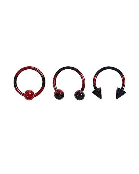 Multi-Pack Red and Black Ombre Septum Rings 3 Pack