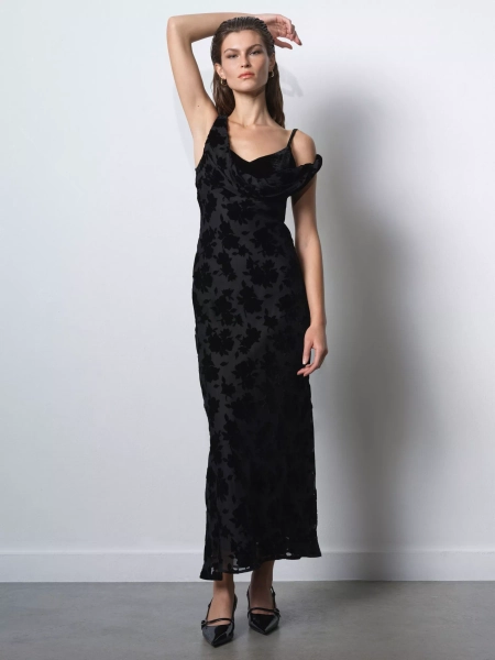 French Connection Kara Devore Twisted Floral Midi Dress, Blackout