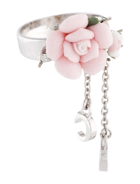 Christian Dior Crystal & Resin Flower Charm Ring