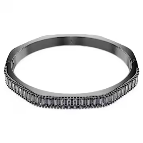 Matrix bangle, Baguette cut, Octagon shape, Grey, Ruthenium plated