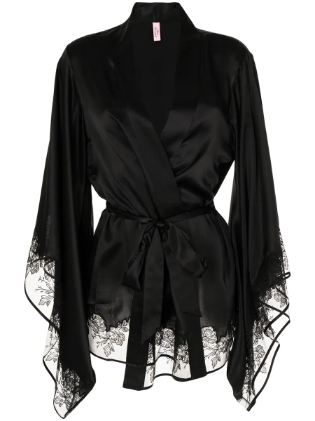 Agent Provocateur silk floral appliqué dressing gown - Black M/L