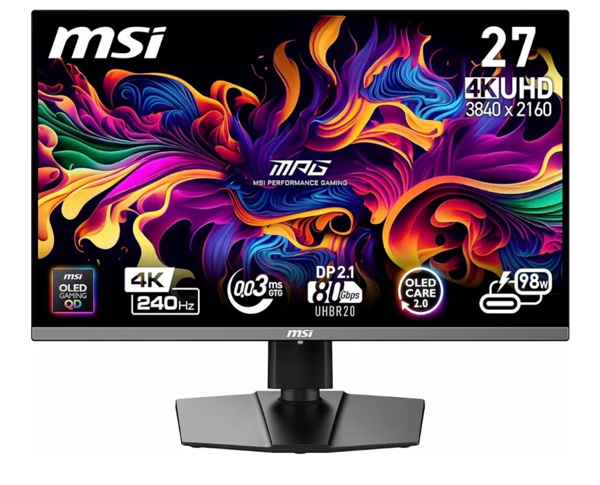 MSI MPG 272URX QD-OLED 26.5 Inch 4K UHD Gaming Monitor - 3840 x 2160 Quantum Dot OLED Panel,EL Gen3, 240Hz / 0.03ms, 99% DCI-P3, ΔE≤2, DisplayHDR True Black 400, KVM, DP 2.1a, HDMI 2.1, USB Type-C : Amazon.ie: Electronics