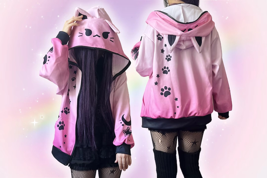 Harajuku Pastel Goth Cat Ears Hoodie W/ Zipper Lightweight Jacket Yami Kawaii Kitty Hoody Creepy Cute Japanese Aesthetic Japan Alt J Fashion - Etsy.de