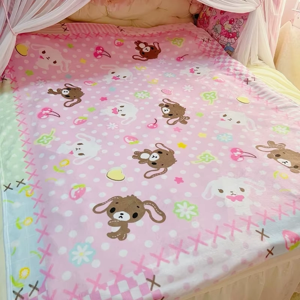 Bonito sanrio sugarbunnies coral cobertor de pelúcia escritório casa lounge cadeira cobertores dos desenhos animados amoroso macio impresso cobertores 1.5*2m presentes - AliExpress 