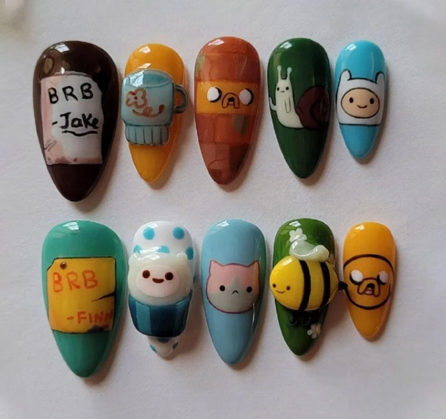 Handmade Cartoon Network Press on Nails | Finn, Jake & Cartoon Characters | Almond Nails for Kawaii Anime Aesthetic - Etsy