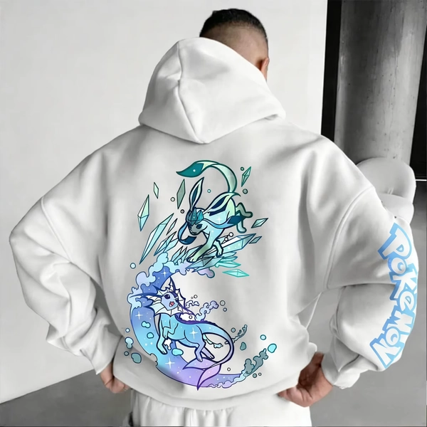 Pokémon Anime sweat à capuche peint 2025 automne/hiver nouvelle Collection Glaceon imprimé américain décontracté ample Parent enfant pull haut - AliExpress 26