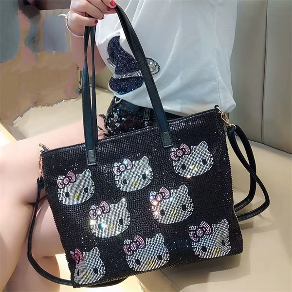 Sanrio HelloKitty Diamond Inlaid Handbag FashionableCrossable Dual Use Oxford Bag with Diamond Large Capacity of Makeup Bag Gift - AliExpress 