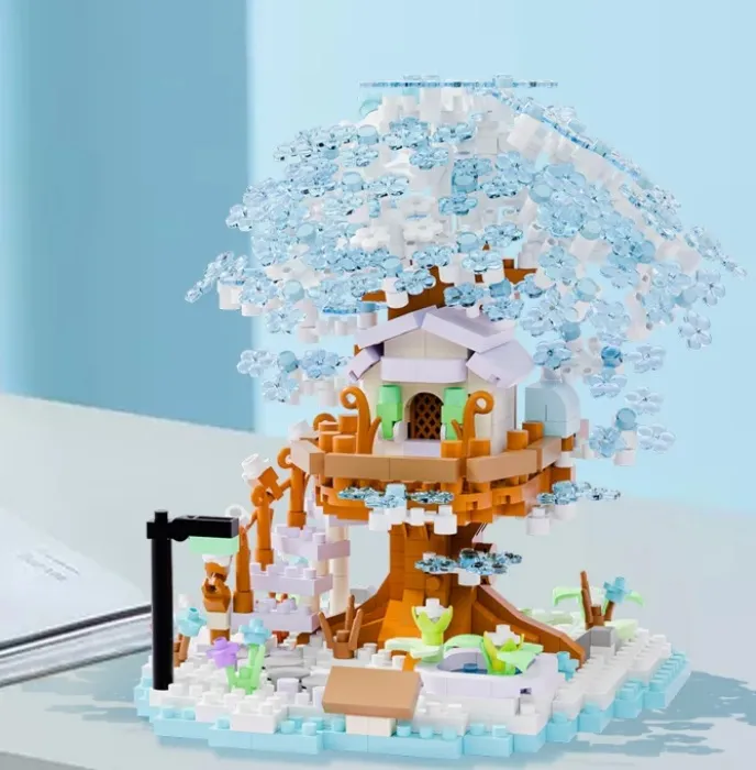 Four Seasons Cherry Tree House Building Blocks Simulation Street View Building Blocks Children's Educational Toys