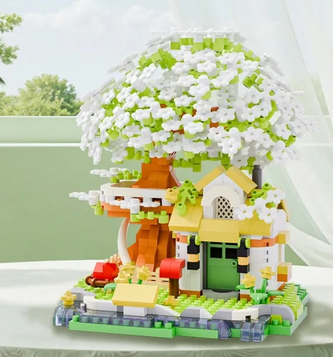 Four Seasons Cherry Tree House Building Blocks Simulation Street View Building Blocks Children's Educational Toys