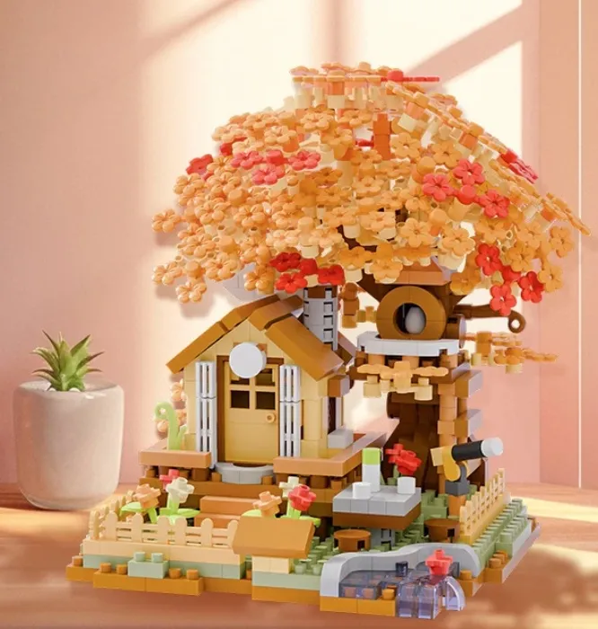 Four Seasons Cherry Tree House Building Blocks Simulation Street View Building Blocks Children's Educational Toys
