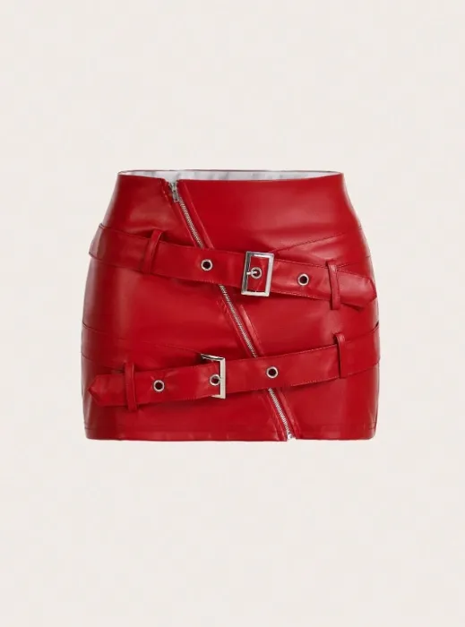 Leather Skirt Red