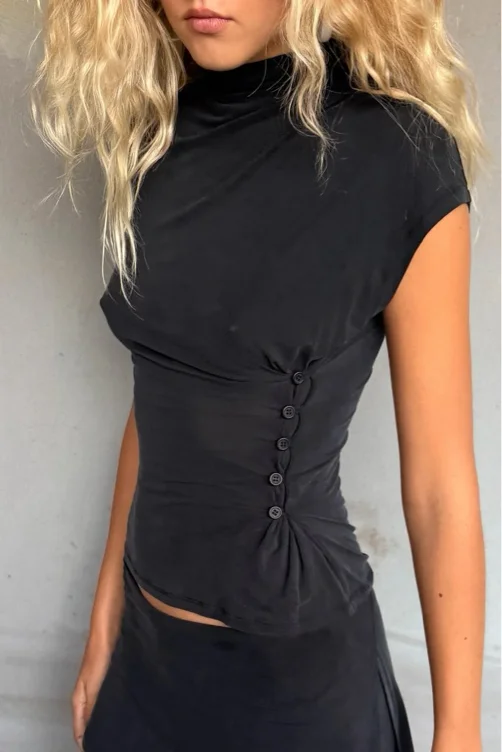 PRE-ORDER: Kylie Button Top,  Graphite