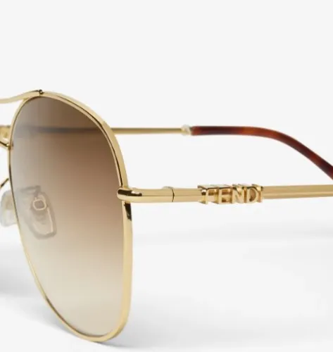 Fendigraphy Gold-colored metal sunglasses with brown lenses