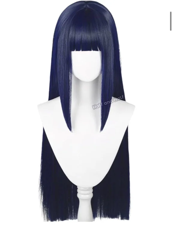 Anime Hyuga Hinata Cosplay Wig, Blue Long Hair Wig with Bangs Halloween Costume Party Wig + Wig Hat
