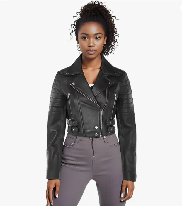 Infinity Leather Damen Ernte Kurz Körper Gothic Top Schicke Biker Echtlederjacke - XS - Schwarz