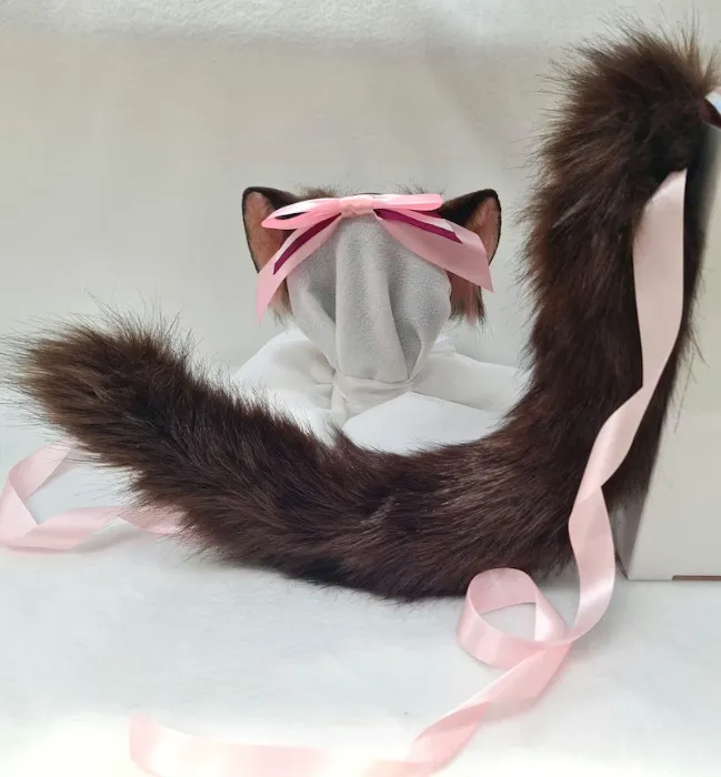 Brown Cat Ears and Bow Headbands and Tail, Chocola Cosplay