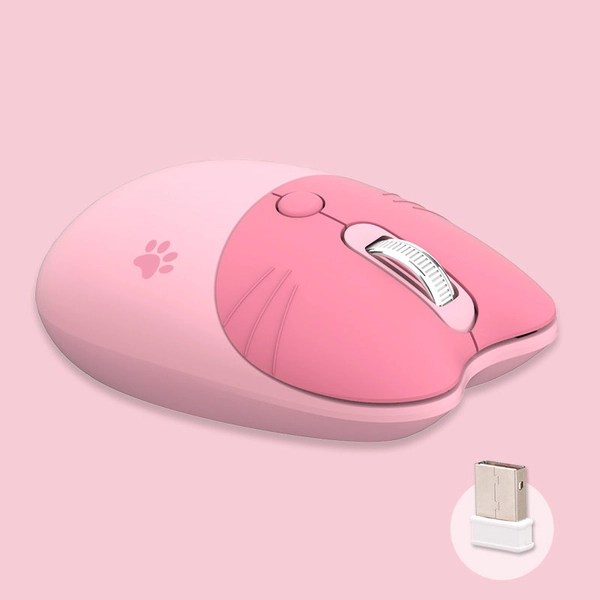Cute Cat Wireless Mouse for Laptop Silent 2.4G Wireless Mice Noiseless Cute Desk Accessories - Hot Pink