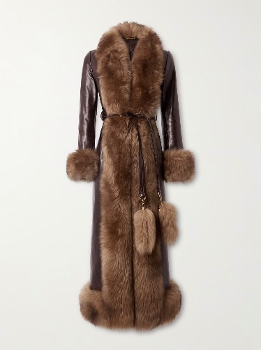 Chloé Fleece-trimmed belted leather coat