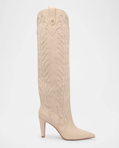 Christian Louboutin 85mm Santia Suede Knee-High Western Boots