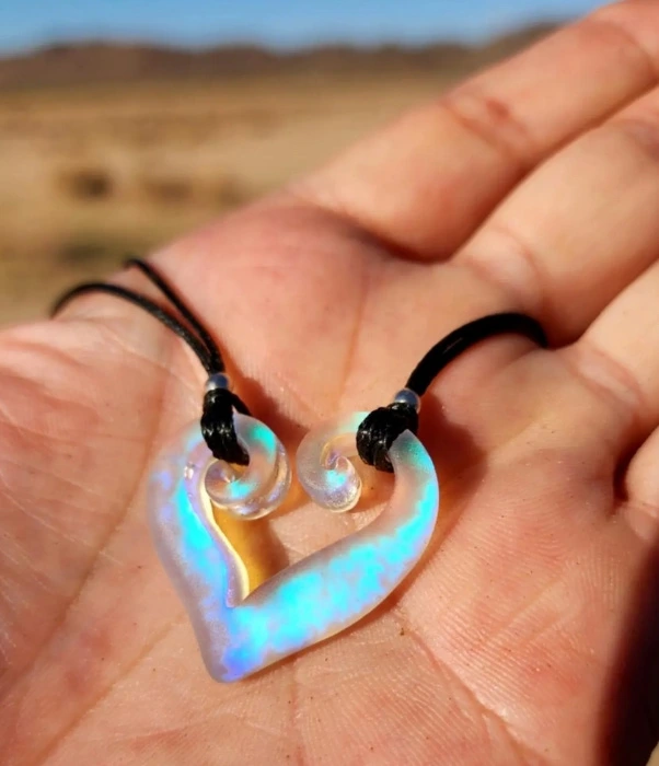 Glass Spiral heart hand made carved glass pendant