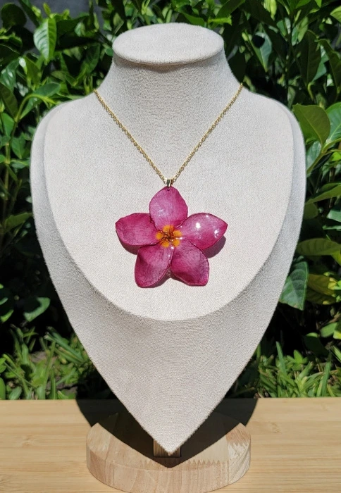 Red/pink-Yellow Plumeria necklace|925 sterling silver chain|18k Gold plated chain|women's jewelry|Gift for her|Unique |preserved frangipani 