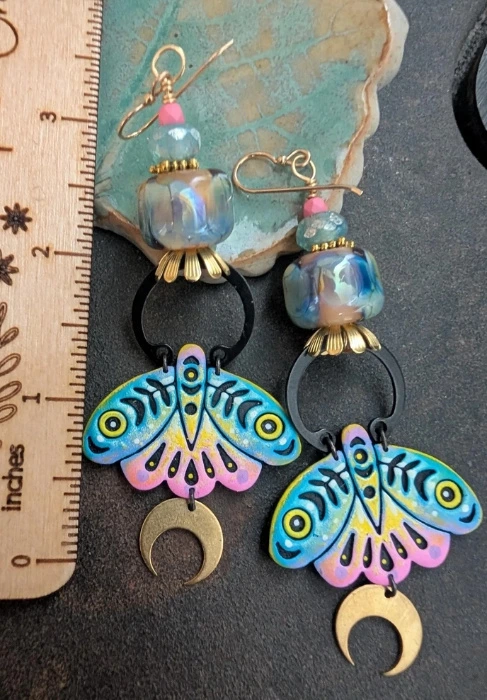 Artisan Polymer Luna Moth Earrings 