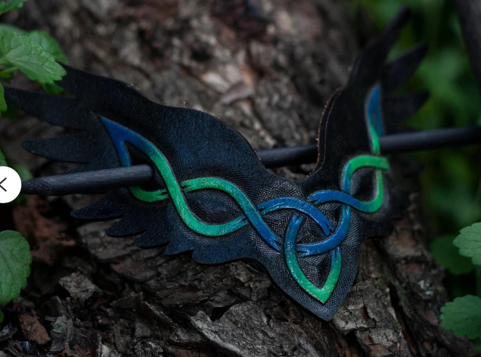 Leather Phoenix Hair Slide: Celtic Knot Raven Feather Barrette