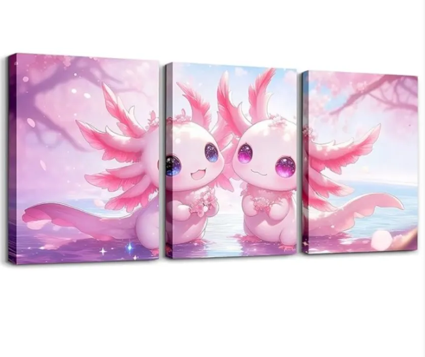 White Axolotl Girls Framed Wall Art, Kawaii Salamander Themed Canvas Wall Art, Marine Life Animals Paintings Wall Decor Botanical Coral Cute Poster Prints For Kids Boys Child Living Room Decor : Amazon.ie: Home & Kitchen