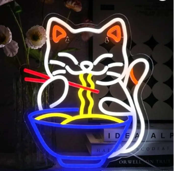 OYCGZV Cat Ramen Neon Light Sign - Colorful Lucky Cat Neon Sign for Wall Decor Noodles Neon Wall Light USB Led Sign for Resturant Home Bar Kitchen Dinning Room Shop Window - Gift for Friends : Amazon.ie: DIY & Tools