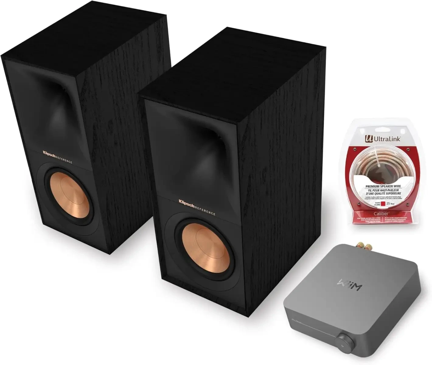 Klipsch R-60M Bookshelf Speakers, WiiM Amp, Ultralink Speaker Wire