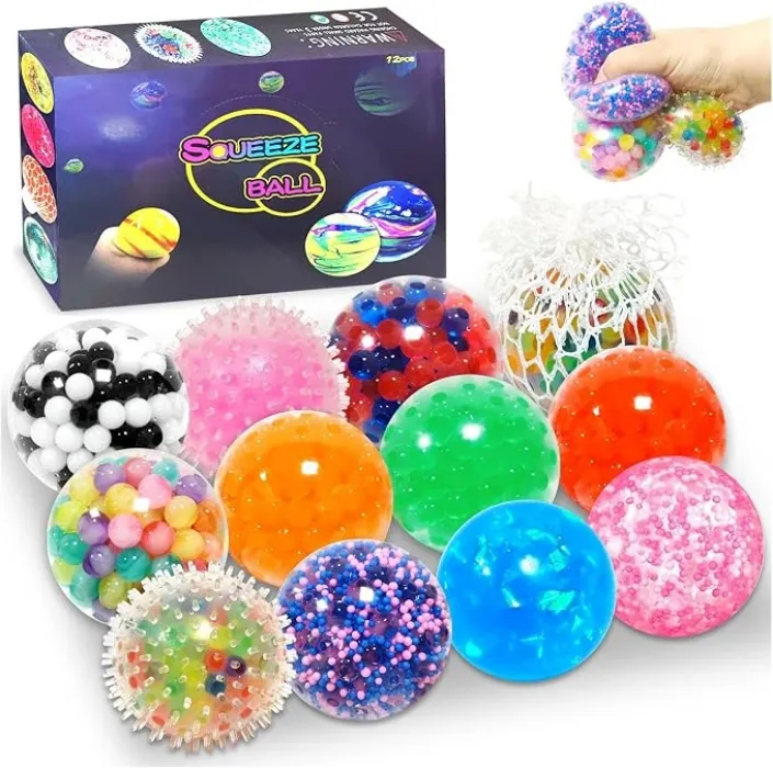 Lot de 12 balles anti-stress, balles sensorielles à presser pour enfants et adultes, jouet anti-stress pour soulager l'anxiété et améliorer la concentration